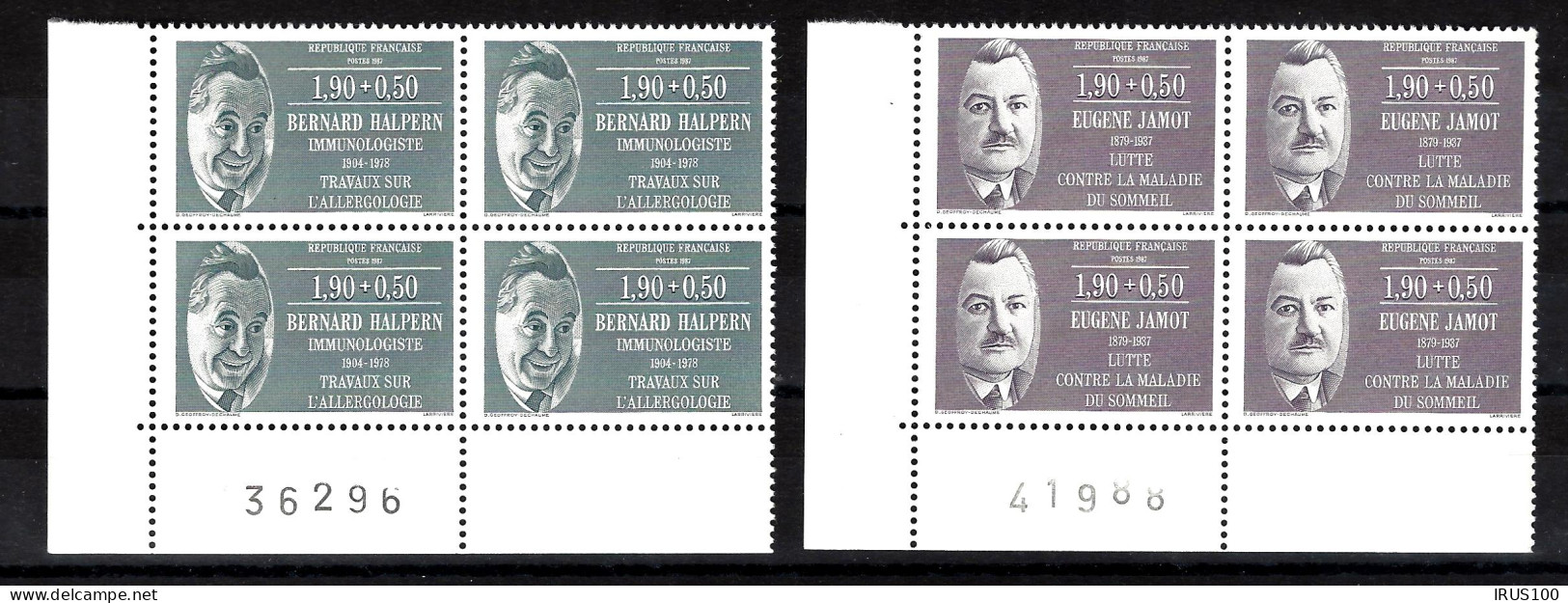 BLOCS DE 4 - COINS DE FEUILLE -1987 ** MNH - PERSONNAGES CÉLÈBRES  - Unused Stamps