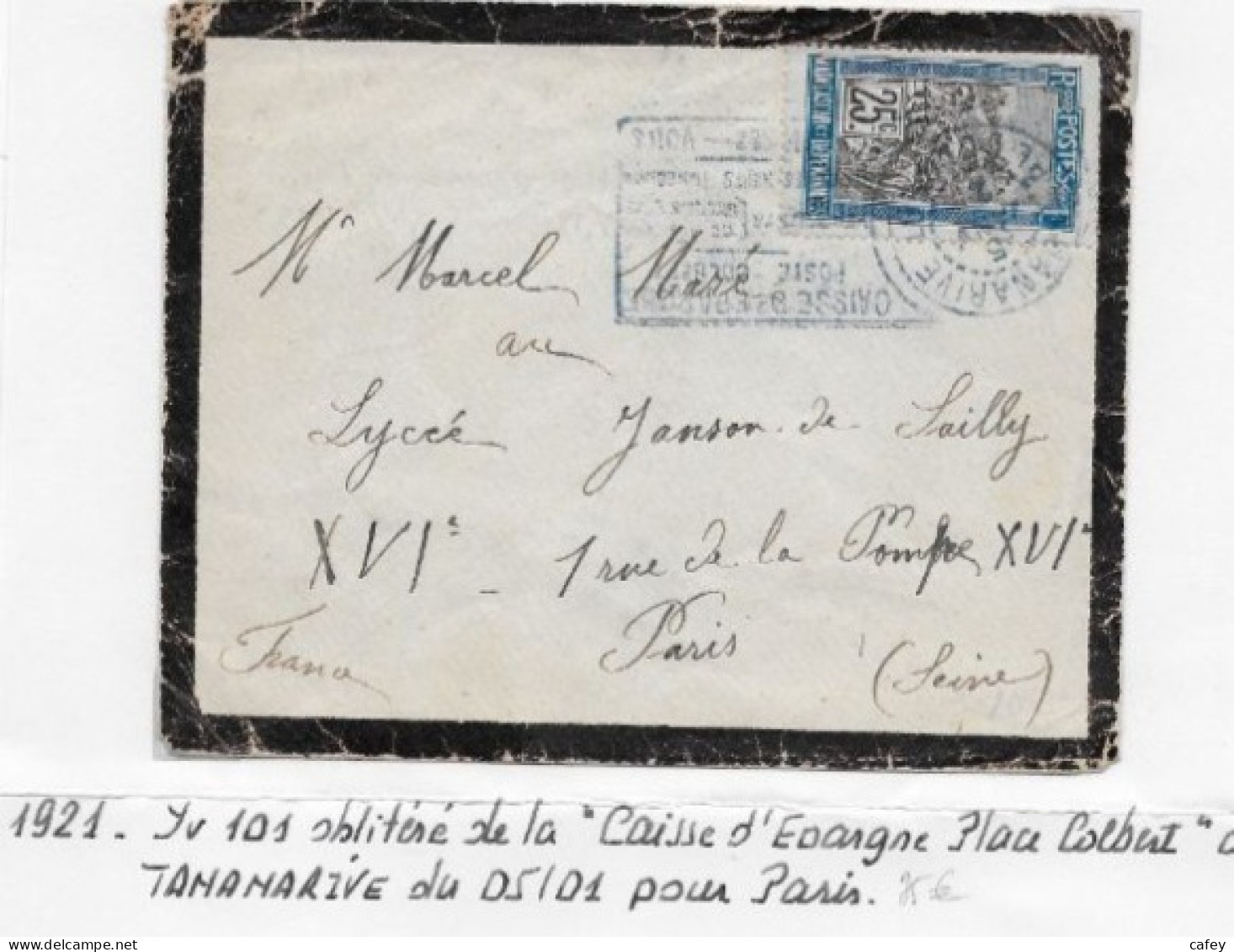 MADAGASCAR Enveloppe Timbre Cachet Mécanique Publicitaire TANANARIVE CAISSE D'EPARGNE 1921  RARE - Storia Postale