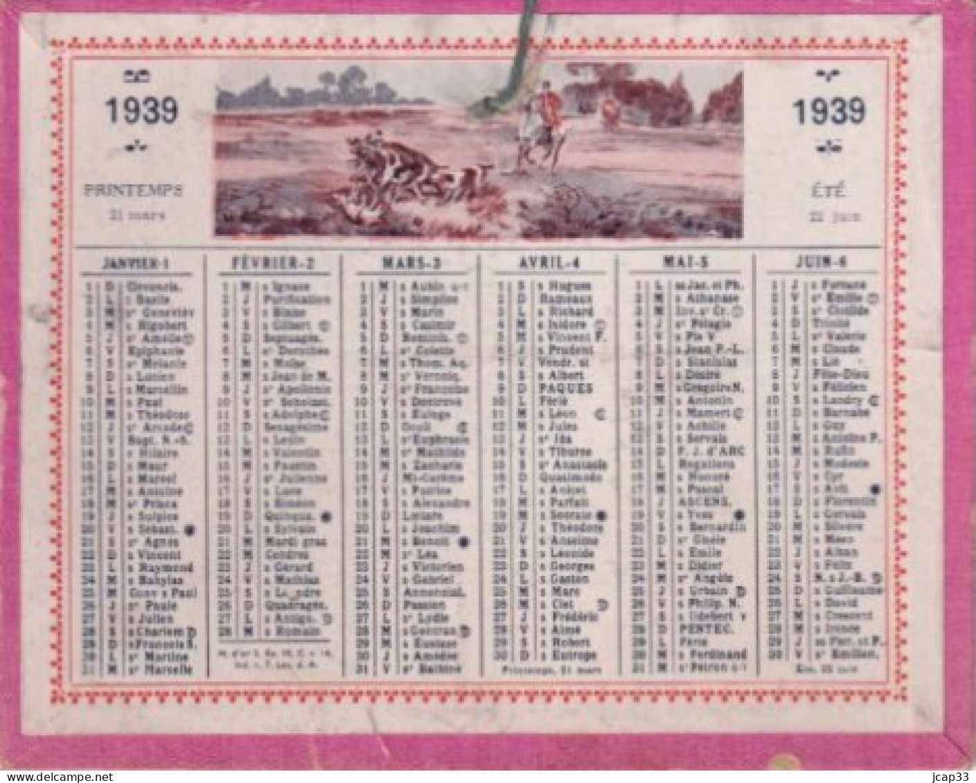 CALENDRIER 1939  -  FORMAT 12.5 X 10  - - Formato Piccolo : 1921-40