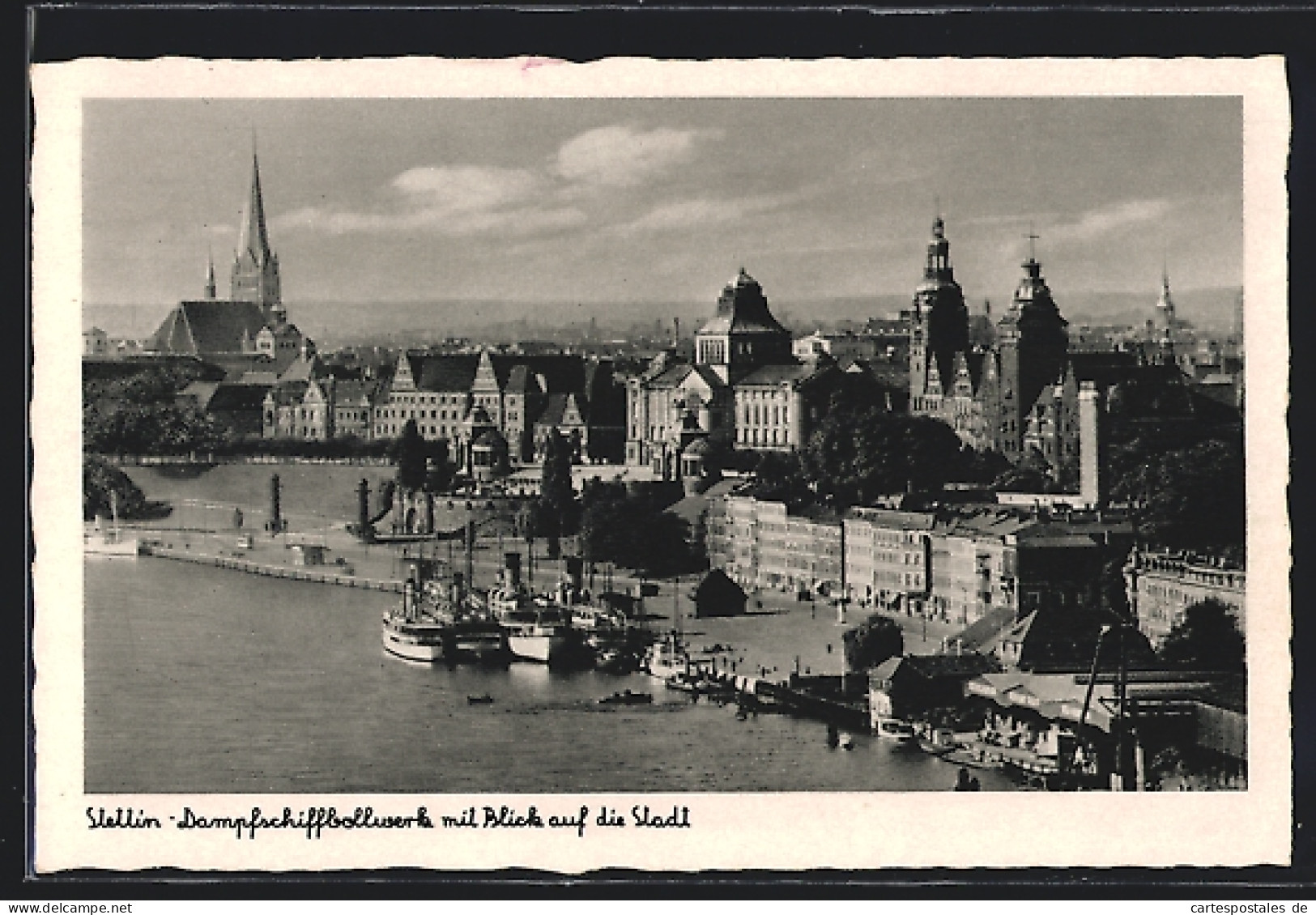 AK Stettin, Dampfschiffbollwerk Mit Blick Auf Die Stadt  - Pommern