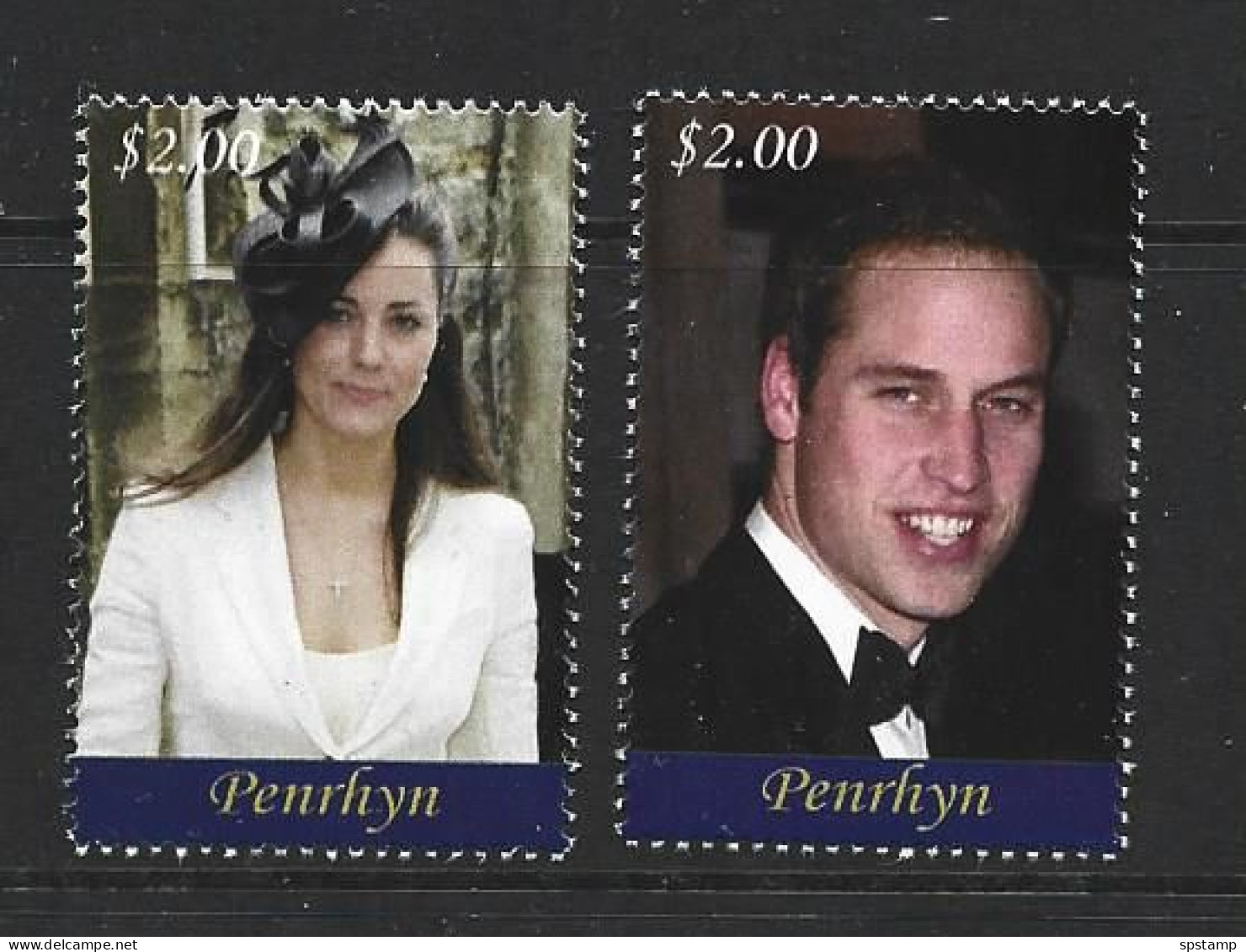 Penrhyn Island 2011 Prince William & Kate Royal Engagement Set Of 2 X $2 Singles MNH - Penrhyn