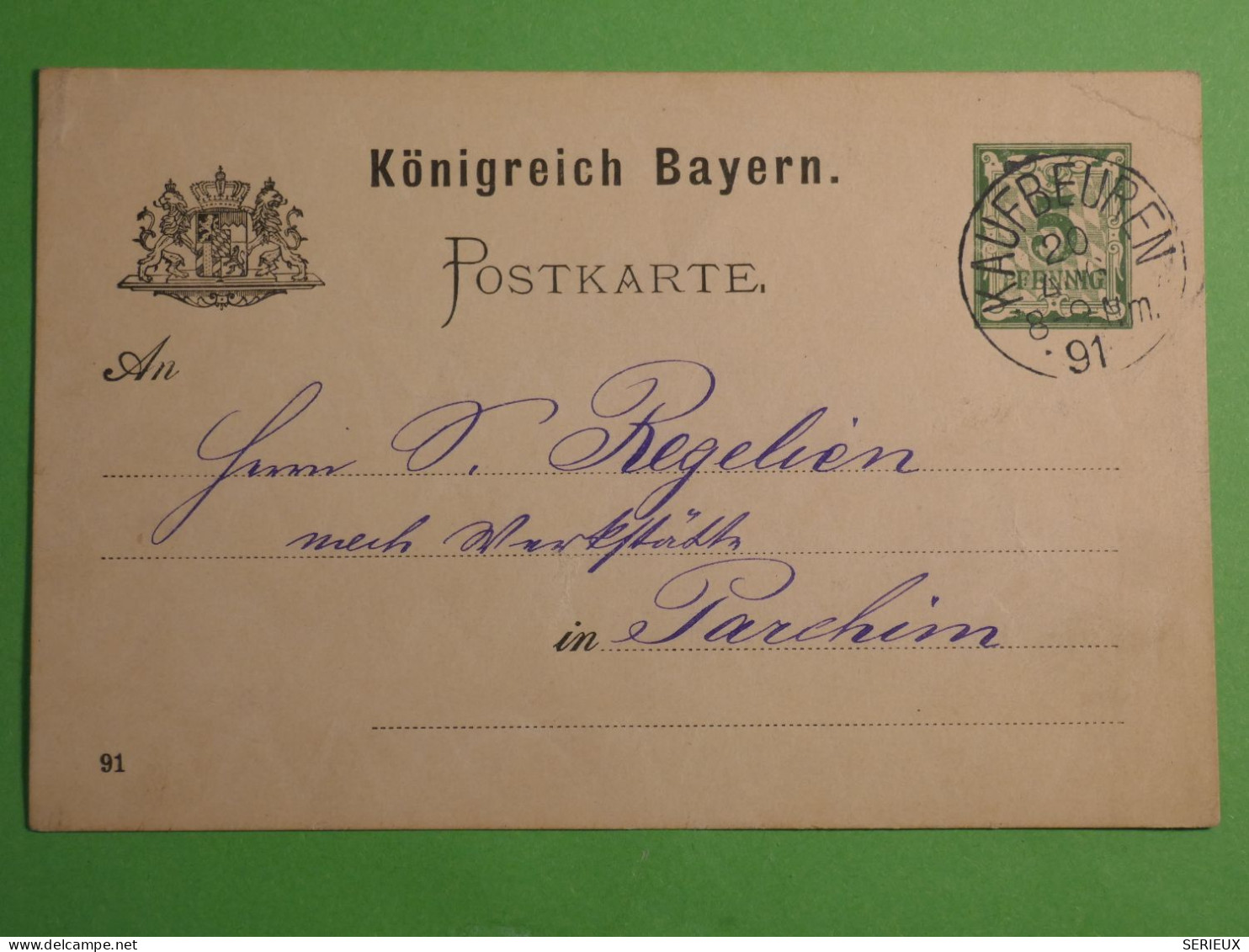 DN 21 ALLEMAGNE  CARTE ENTIER  ENV.  1891 A PARCHIM   +AFF.   INTERESSANT+ ++++ - Cartes Postales