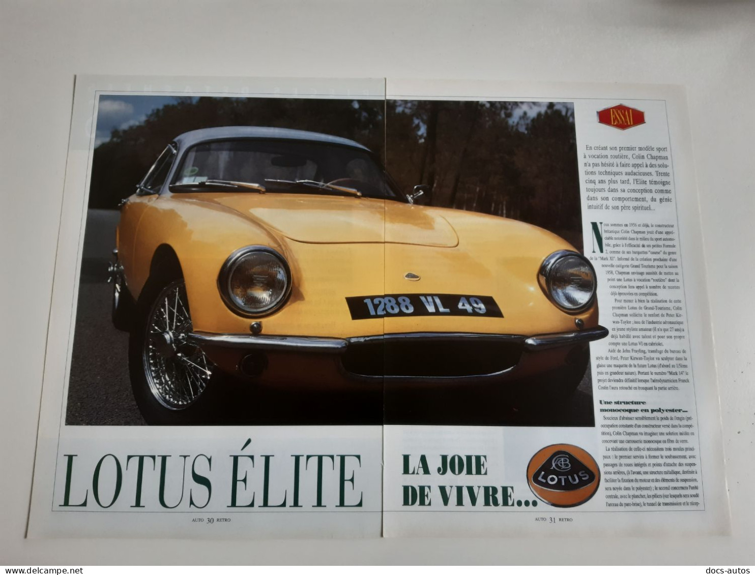 Coupure De Presse Automobile Lotus Elite - Voitures