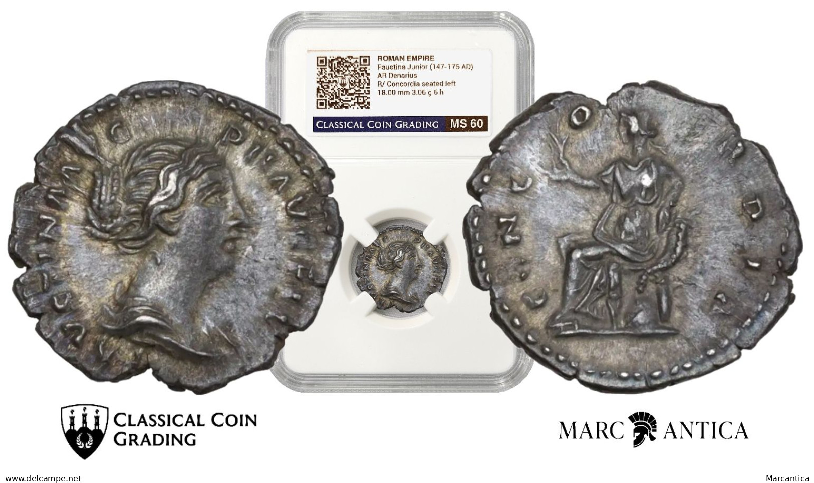 CCG Certified! Faustina II AR Denarius. Rome, Circa AD 147-150. CONCORDIA. - Die Antoninische Dynastie (96 / 192)