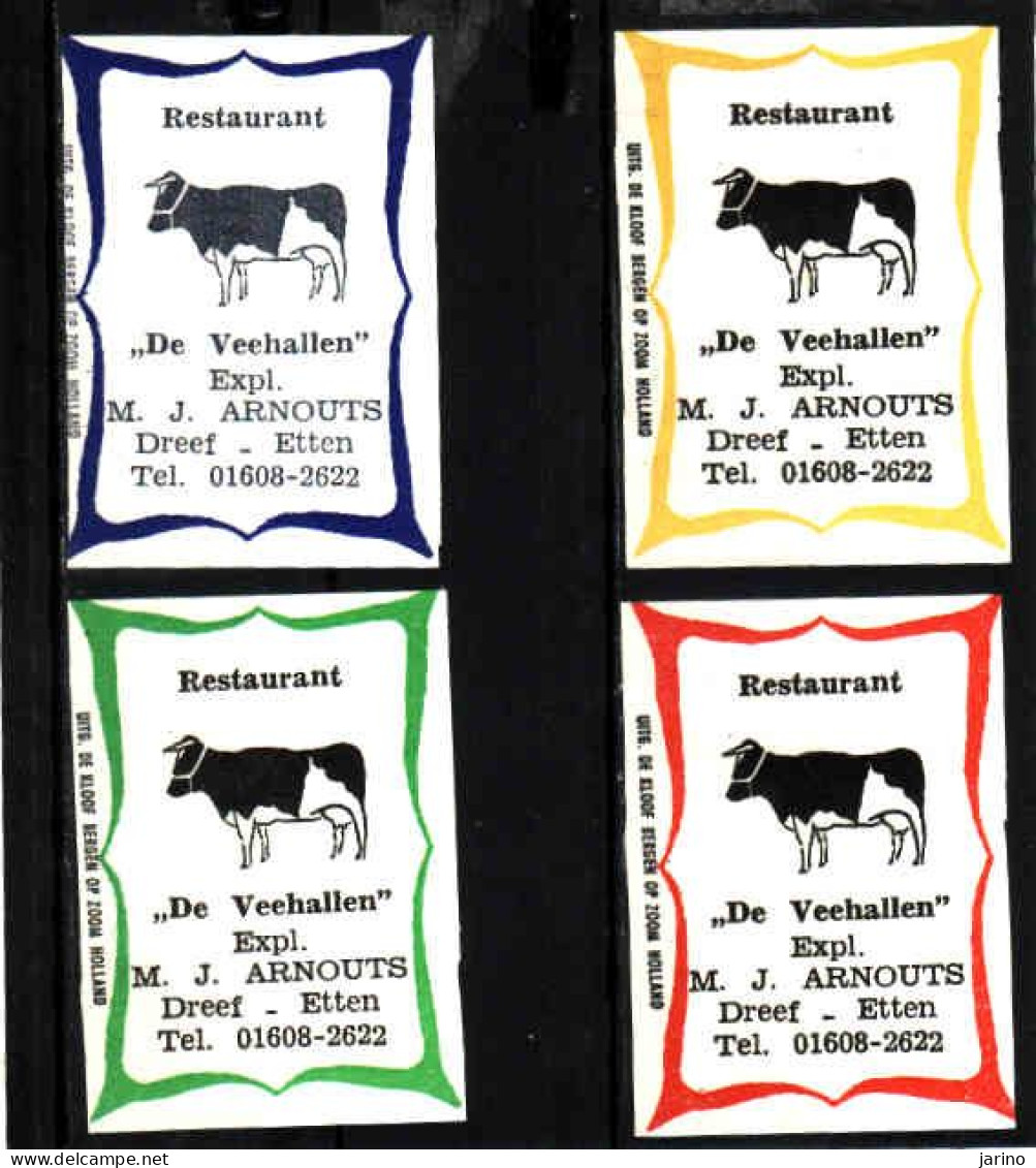 4 Dutch Matchbox Labels, Dreef - Etten - North Brabant, Restaurant De Veehallen, Expl. M.J. Arnouts Holland, Netherlands - Boites D'allumettes - Etiquettes