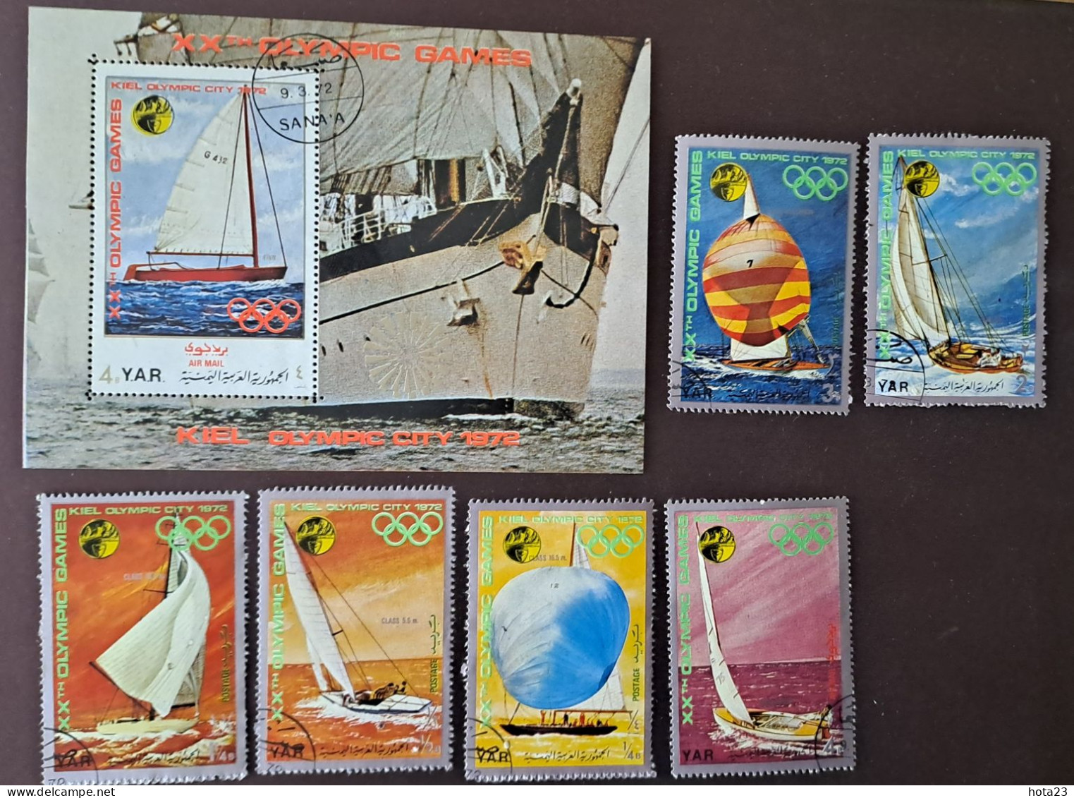 (!)  Yemen YAR - N° 1426 / 1431 + Bloc 170 Jeux Olympiques Olympic Games 1972 Kiel Munchen Used Voile Sailing - Yémen
