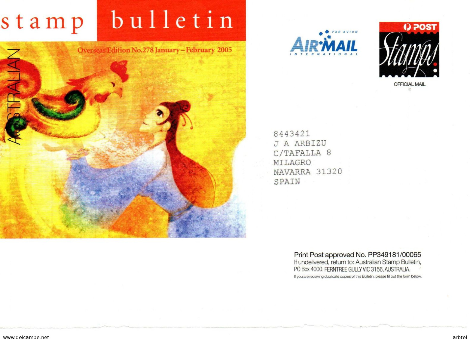 AUSTRALIA STAMP BULLETIN FRONTAL FRONT OFFICIAL MAIL 2005 ARTE GALLINA HEN - Galline & Gallinaceo