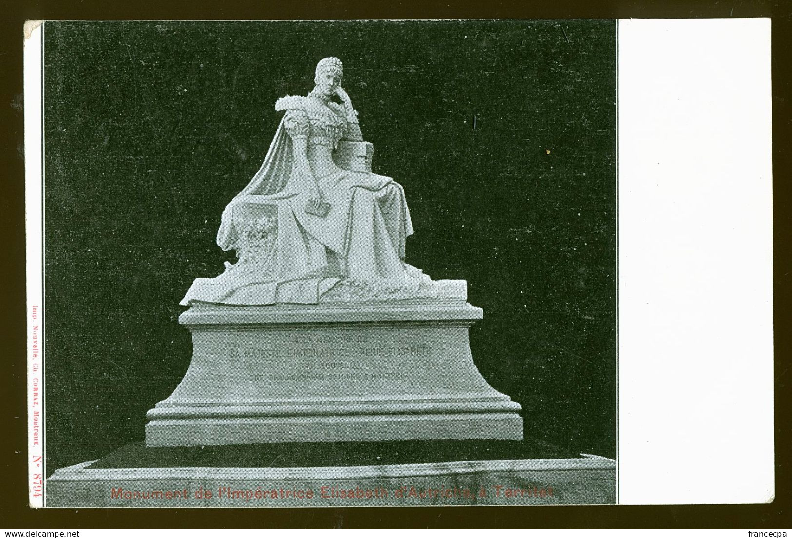 14809 - SUISSE - MONTREUX - Monument De L'Impératrice Elisabeth D'Autriche à Territet  - DOS NON DIVISE - Montreux