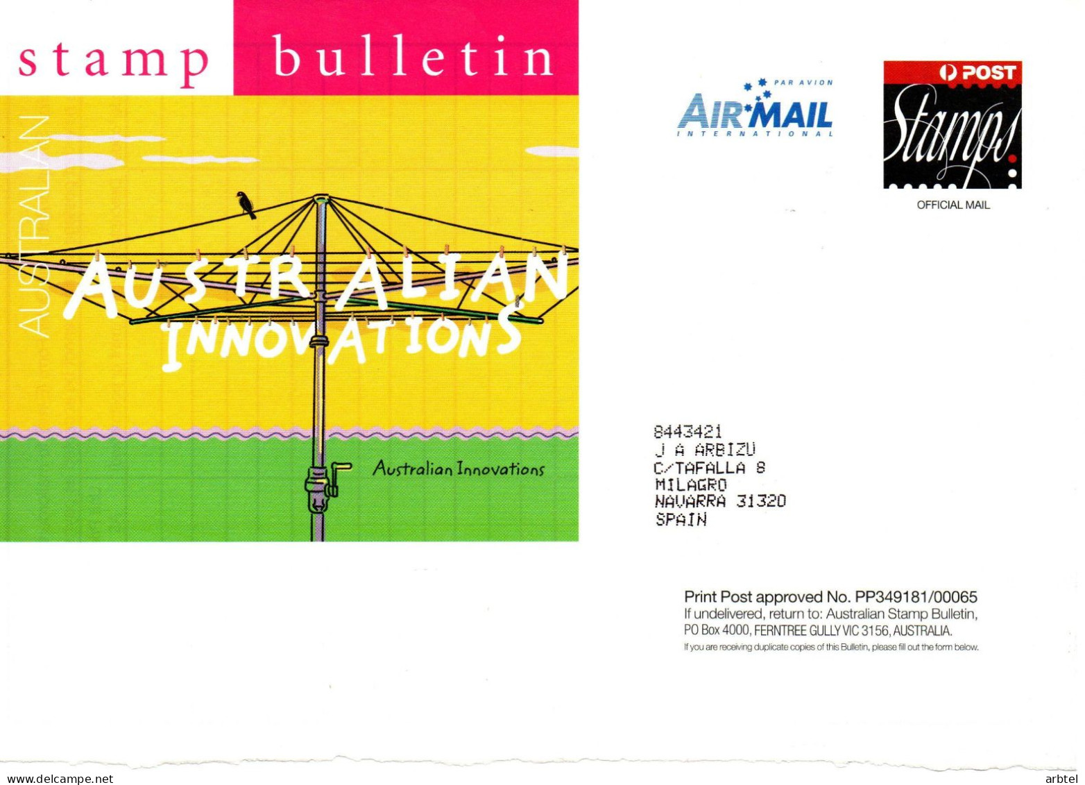 AUSTRALIA STAMP BULLETIN FRONTAL FRONT OFFICIAL MAIL 2005 AUSTRALIAN INNOVATIONS - Storia Postale