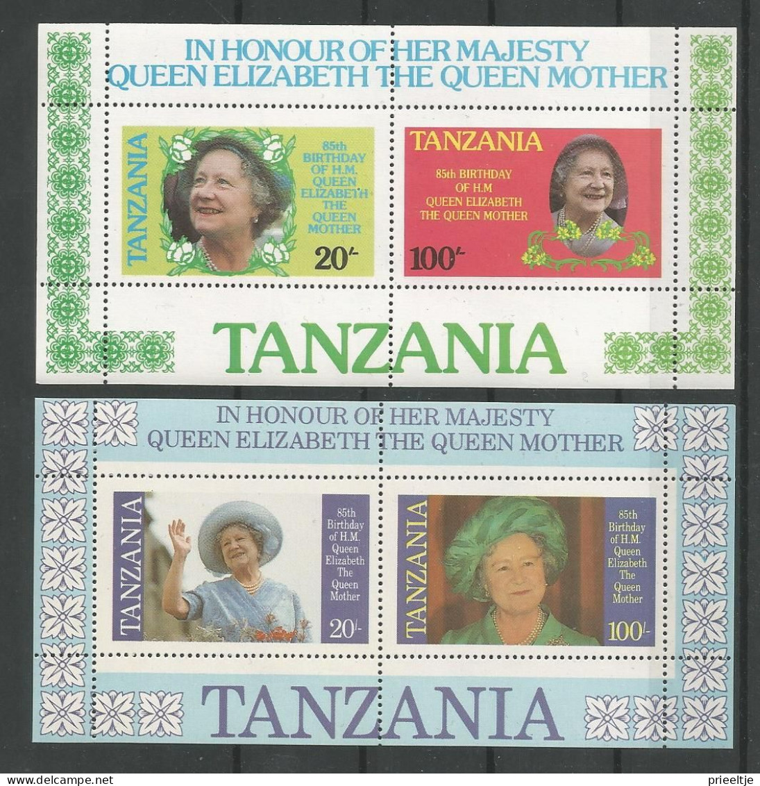 Tanzania 1985 Queen Mum 85th Birthday S/S Y.T. BF 40A+40B ** - Tanzania (1964-...)
