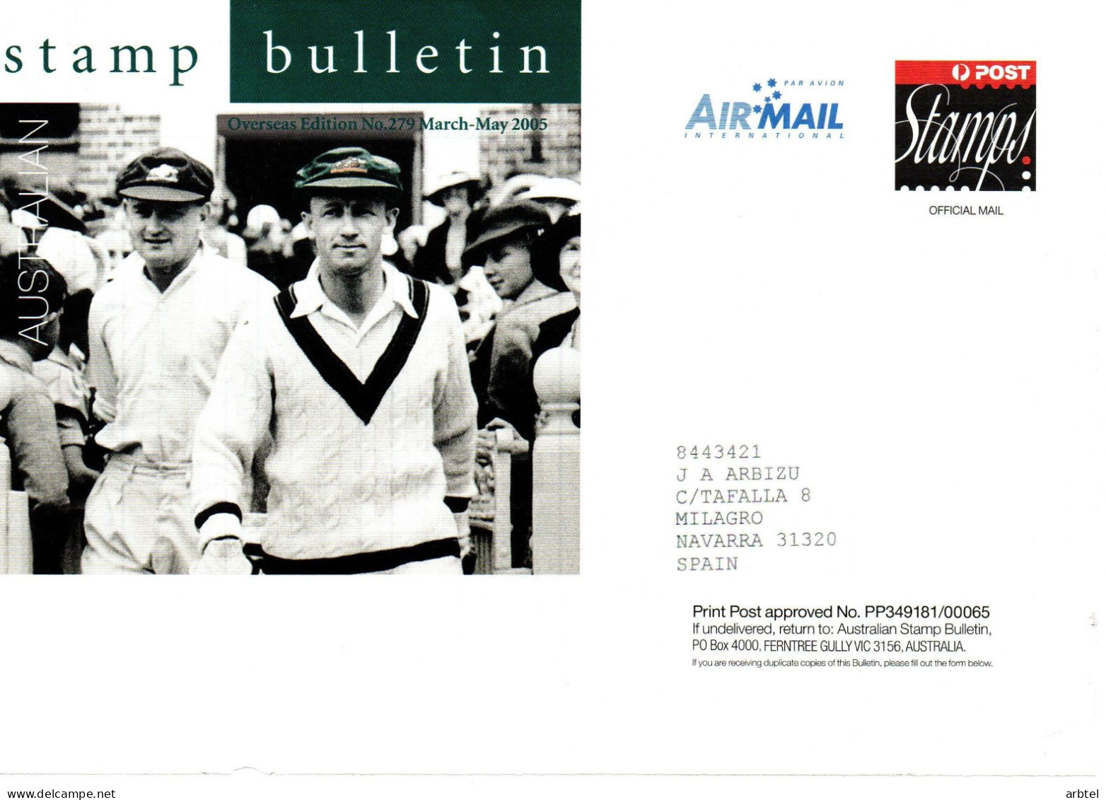 AUSTRALIA STAMP BULLETIN FRONTAL FRONT OFFICIAL MAIL 2005 AUSTRALIAN SPORT - Storia Postale