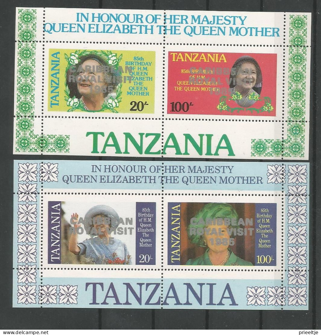 Tanzania 1985 Caribbean Royal Visit S/S Overprint Y.T. BF 40A+40B ** - Tansania (1964-...)