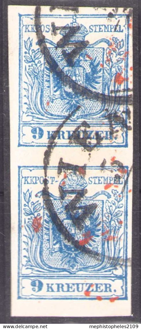 AUSTRIA 1858 - ANK 5 Mp III, Voll- Bis Breitrandiges Paar, Rote Farbspritzer - Used Stamps