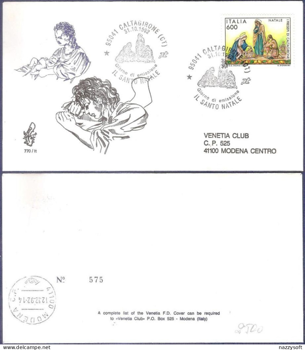 Fdc Venetia 1992 770it Il Santo Natale As Caltagirone Viaggiata - FDC