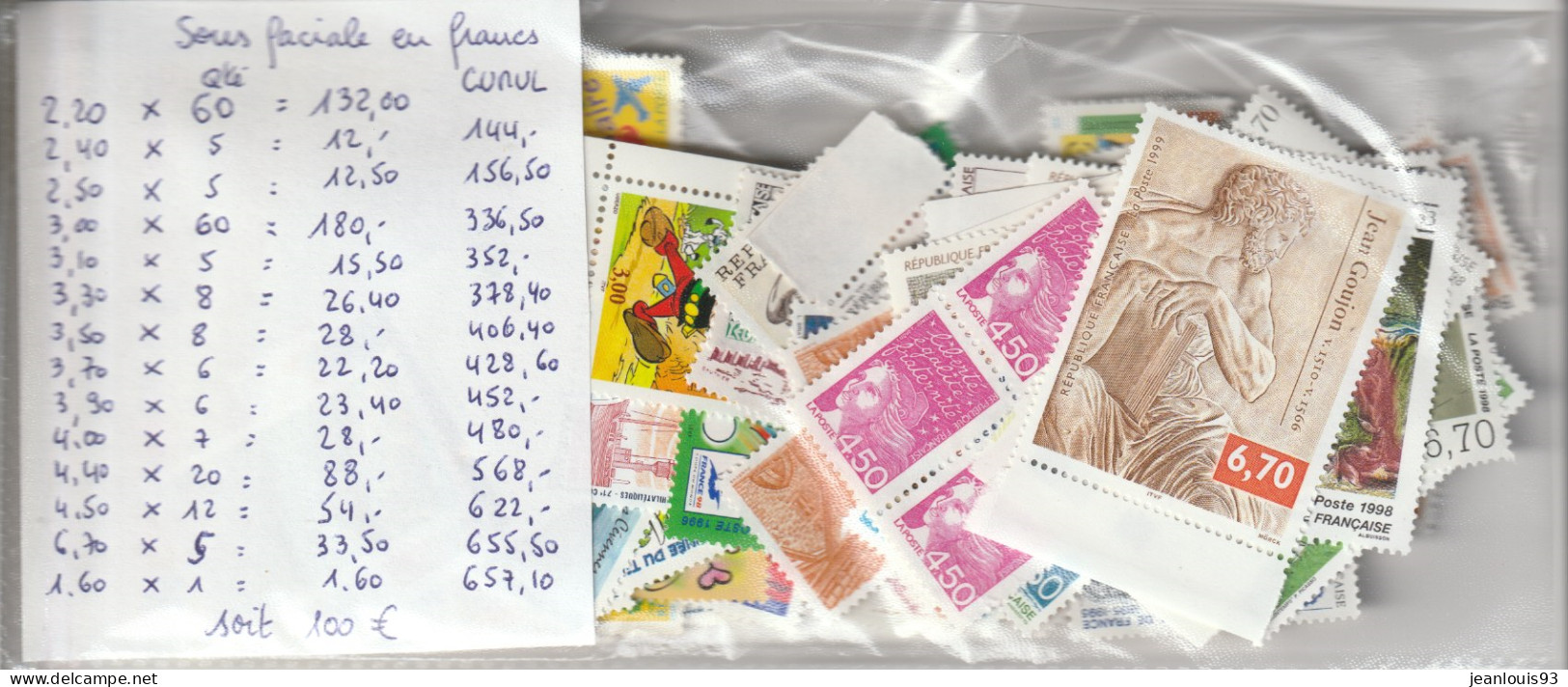 Lot Timbres France Sous-faciale, 657,10 Francs (val Min 2 F) :100€, 50% De Remise : 50€ PORT RECOMMANDE OFFERT - Neufs