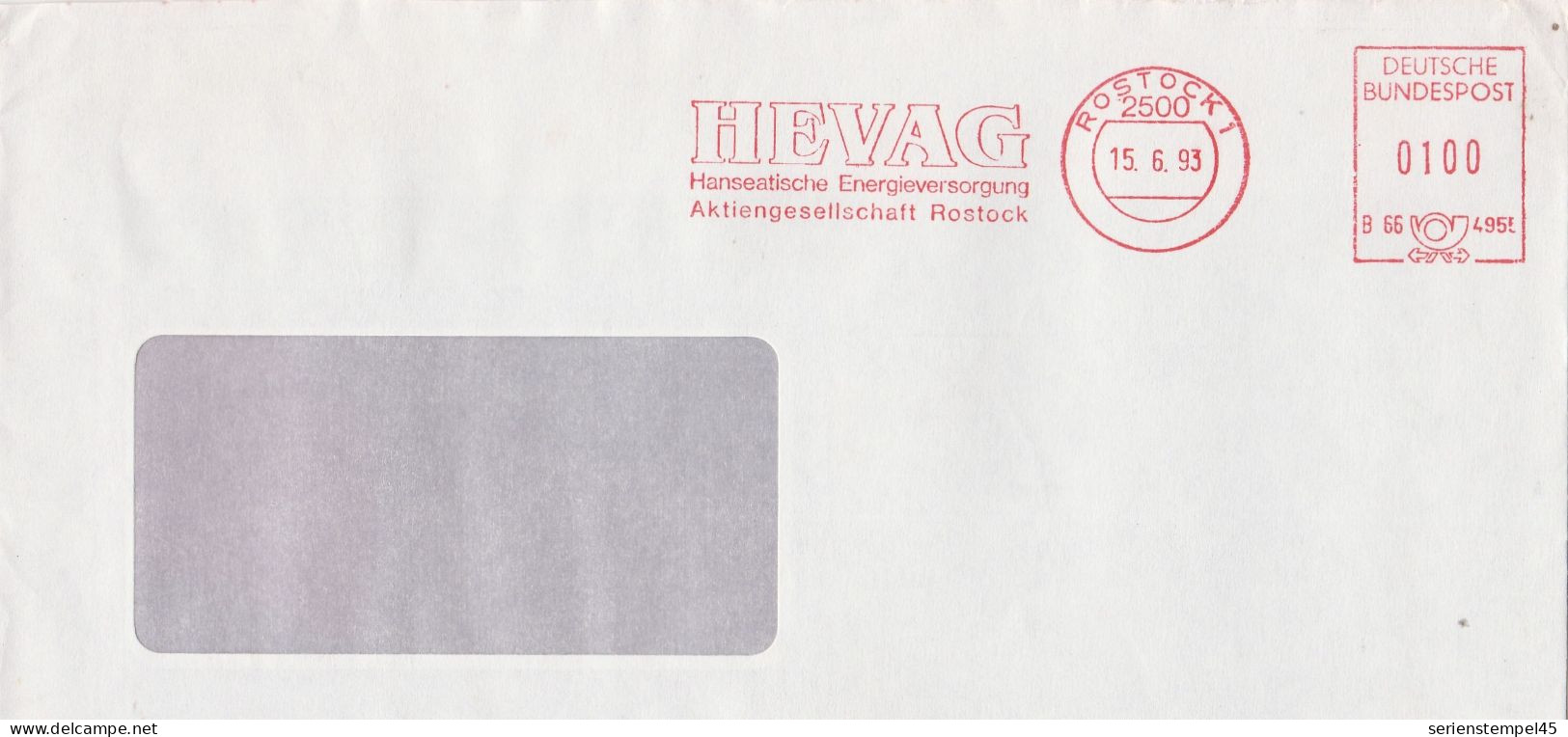 Deutsche Bundespost Brief Mit Freistempel VGO PLZ Oben Rostock 1993 HEVAG B66 4955 - Franking Machines (EMA)