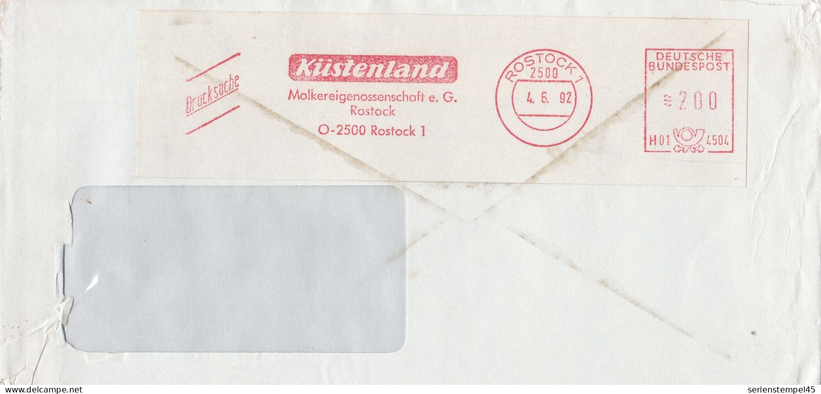 Deutsche Bundespost Brief Mit Freistempel VGO PLZ Oben Rostock 1992 Küstenland H01 4504 - Franking Machines (EMA)