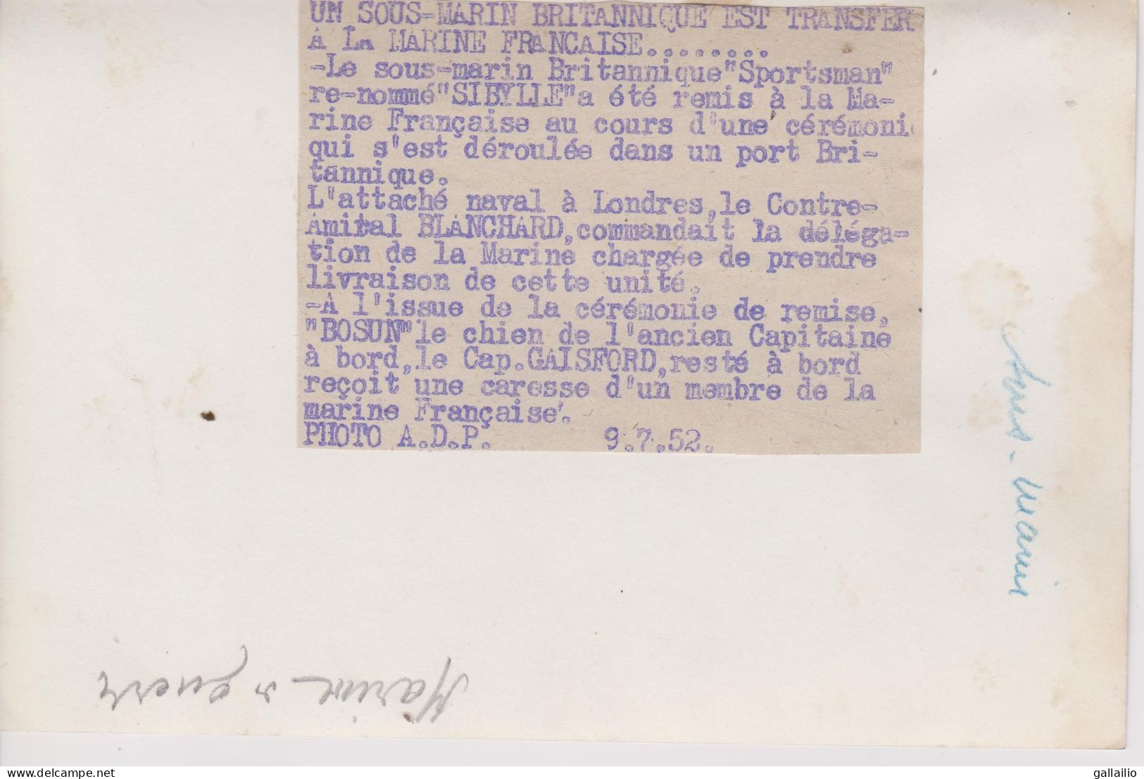 PHOTO PRESSE LE CHIEN DU CAPITAINE DU SPORSMAN PHOTO A D P JUILLET 1952 FORMAT 18 X 13 CMS - Barche