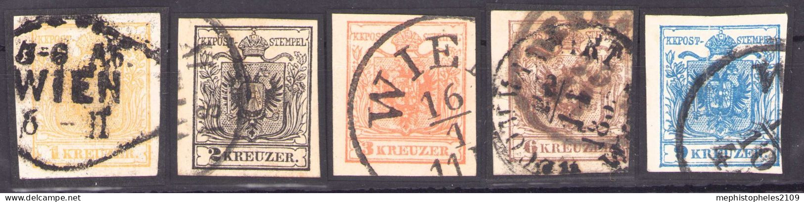 AUSTRIA 1854 - ANK 1-5 (Mp) - Kartonpapier 0.12 - Voll- Bis Breitrandig - Oblitérés