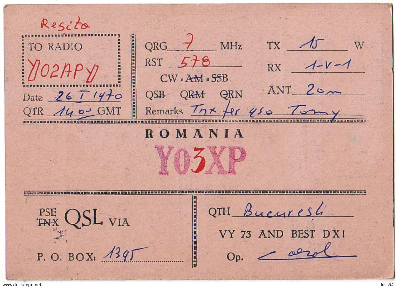 Q 40 - 301-a ROMANIA - 1970 - Amateurfunk