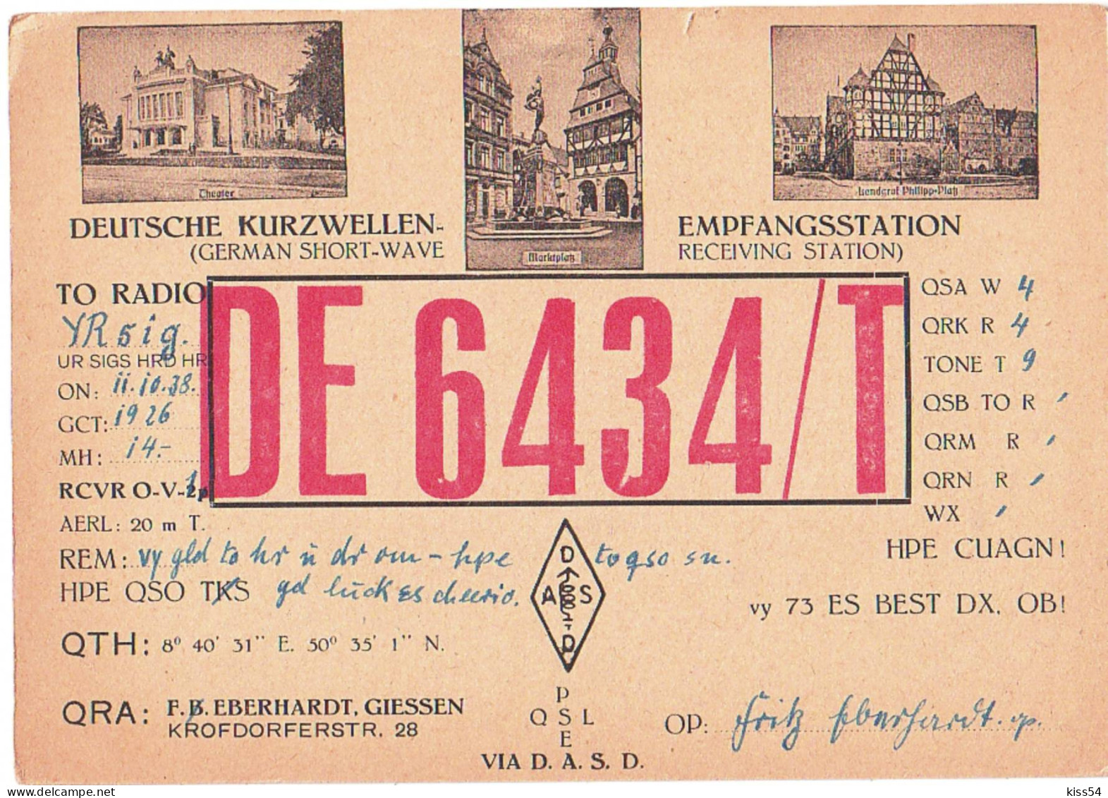 Q 40 - 31 GERMANY - 1938 - Amateurfunk
