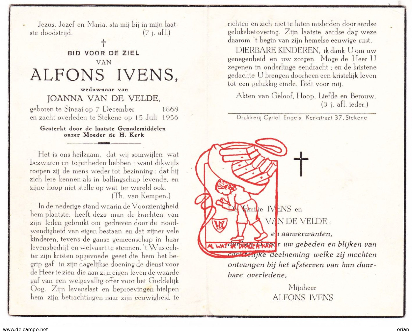 DP Alfons Ivens ° Sinaai Sint-Niklaas 1868 † Stekene 1956 X Joanna Vandevelde - Images Religieuses