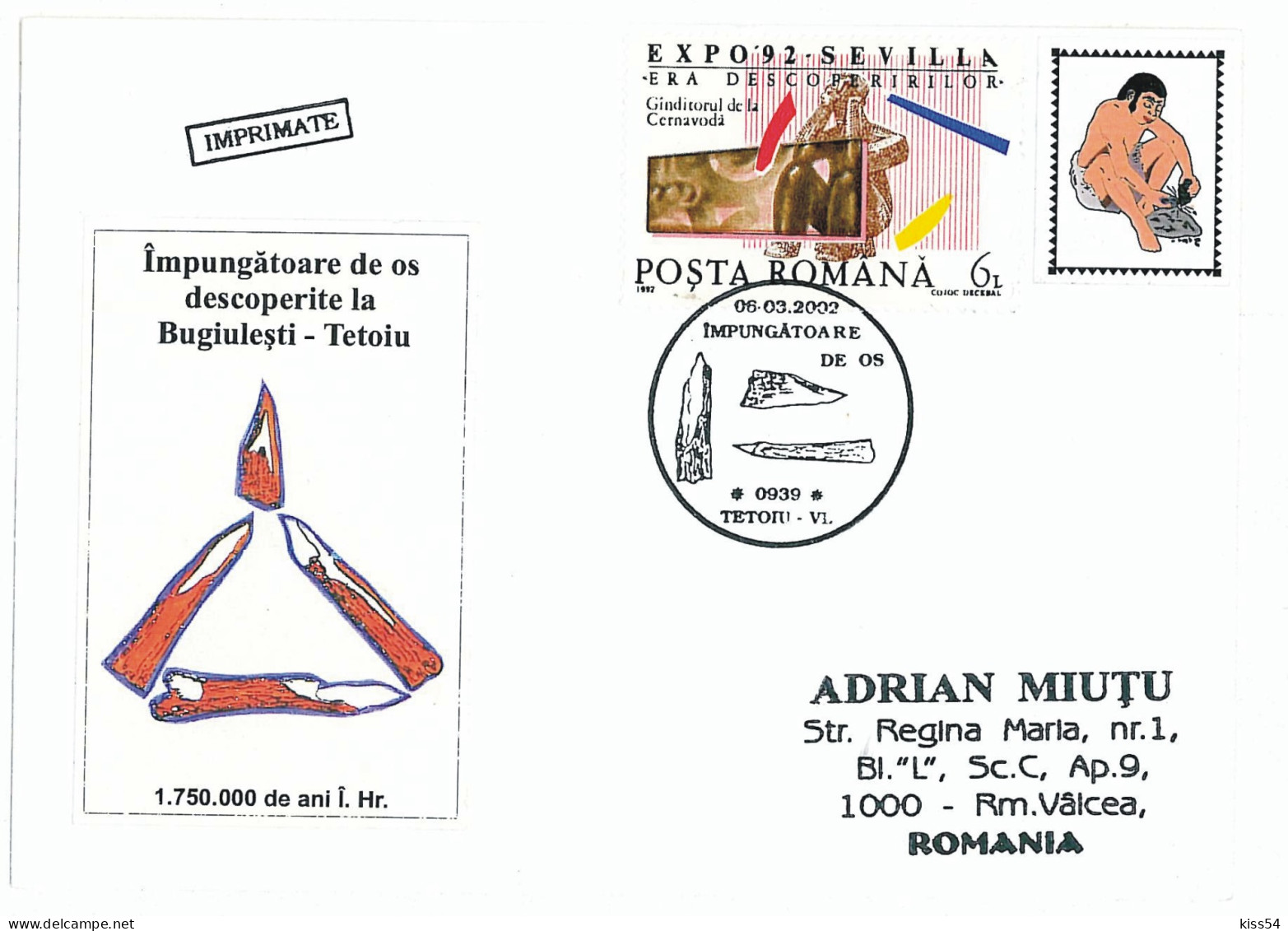 COV 36 - 565 PREHISTORY, Romania - Cover - Used - 2002 - Lettres & Documents