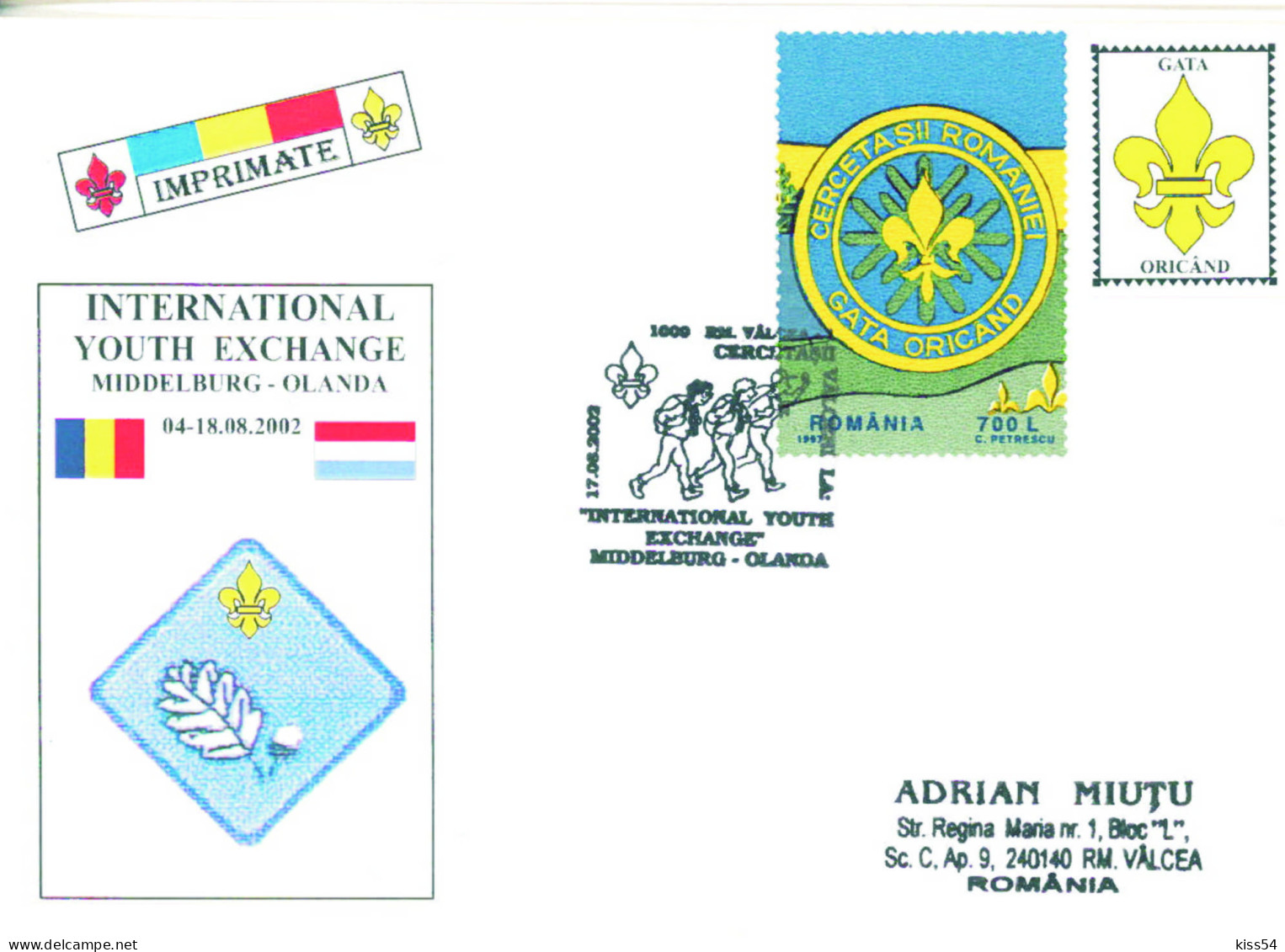 SC 39 - 491 Scout ROMANIA - Cover, Special Stamp - Used - 2002 - Briefe U. Dokumente