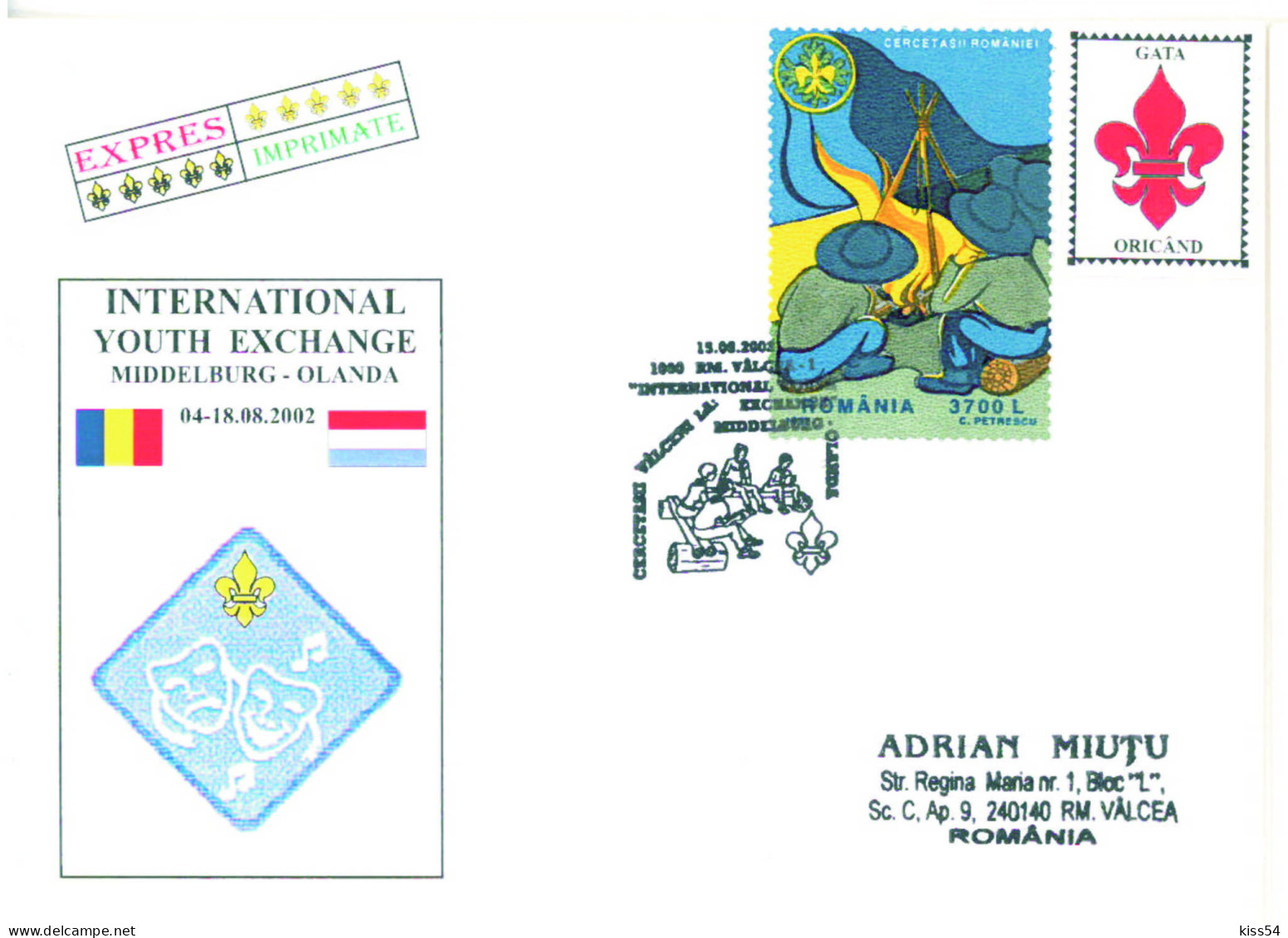 SC 39 - 493 Scout ROMANIA - Cover, Special Stamp - Used - 2002 - Briefe U. Dokumente