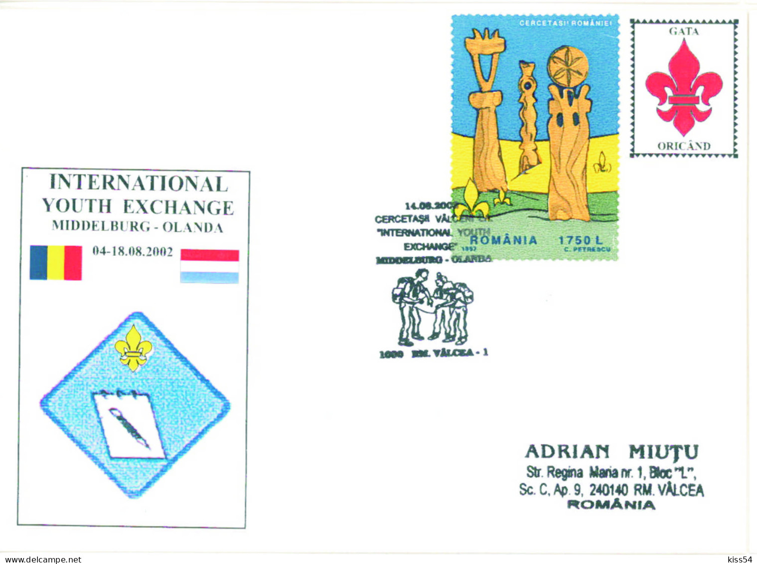 SC 39 - 495 Scout ROMANIA - Cover, Special Stamp - Used - 2002 - Briefe U. Dokumente