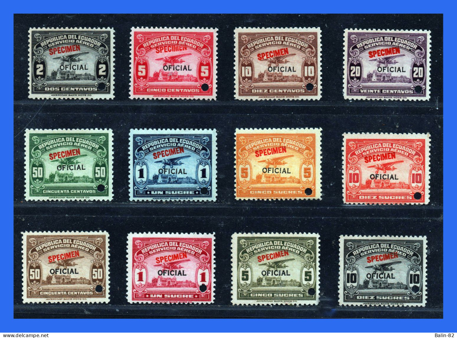 1929 - Ecuador - Scott Nº C01  C012  - MNH - - Sanabria Perf.+ Muestra Specimen - AS 65 - 76 - EC- 11 - Ecuador