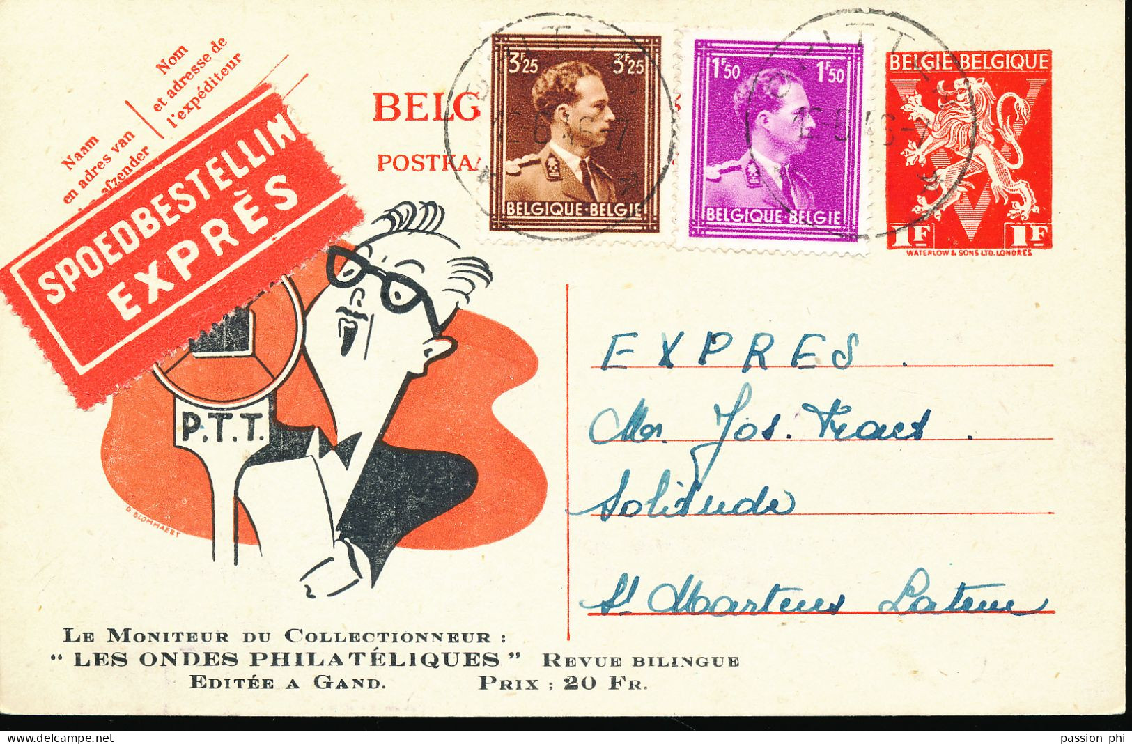 BELGIUM PPS REPIQUAGE PRIVE LES ONDES PHILATELIQUES EXPRES OPITTER 12.06.46 - Other & Unclassified