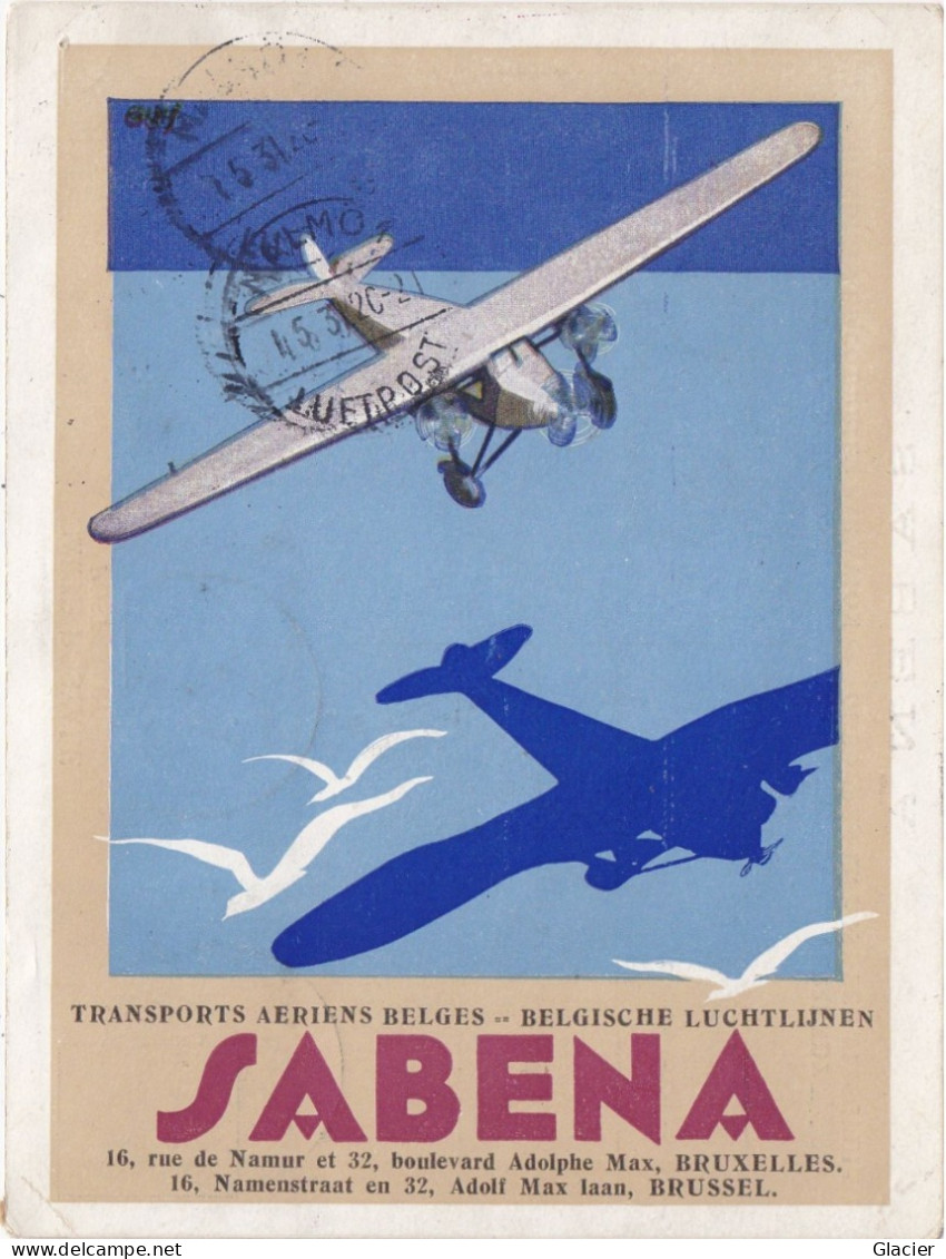 SABENA - Transports Aeriens Belges -1e Vol Officiël Anvers-Malmö - Luchtpost 3-5-1931 - Retour à L' Expéditeur - 1919-1938: Interbellum