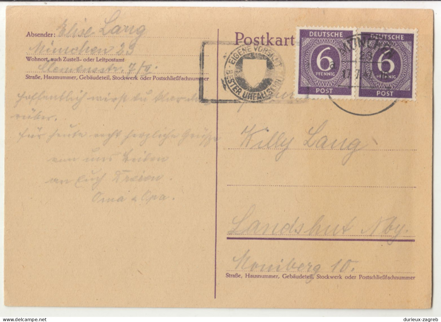 Germany Postal Card Posted 1947 München B240503 - Autres & Non Classés