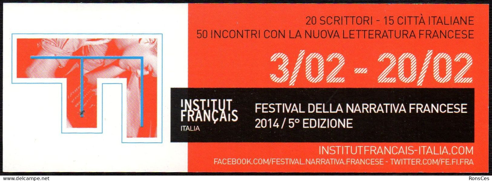 ITALIA 2014 SEGNALIBRO / BOOKMARK - CULTURETHEQUE INSTITUT FRANCAIS - LA TUA BIBLIOTECA DIGITALE  FESTIVAL NARRATIVA - I - Bookmarks