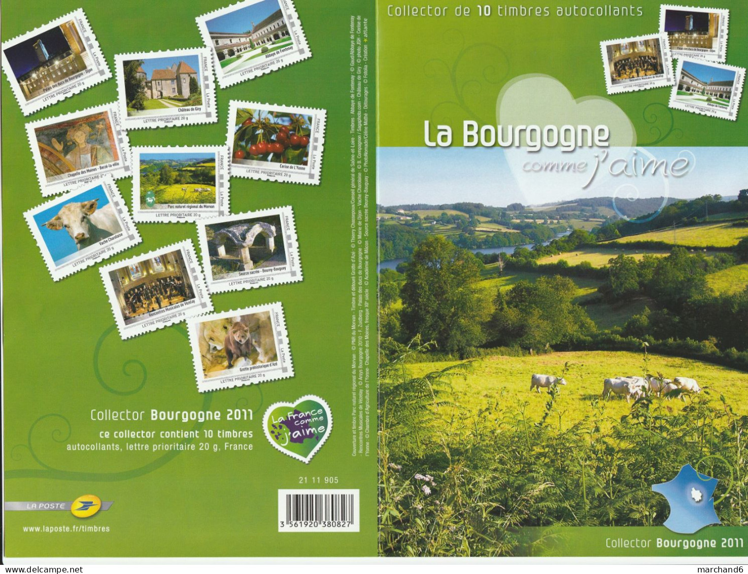 Feuillet Collector La Bourgogne La France Comme J Aime Série 3 France 2011 IDT L P 20gr 10 Timbres Autoadhésifs N°91 - Collectors