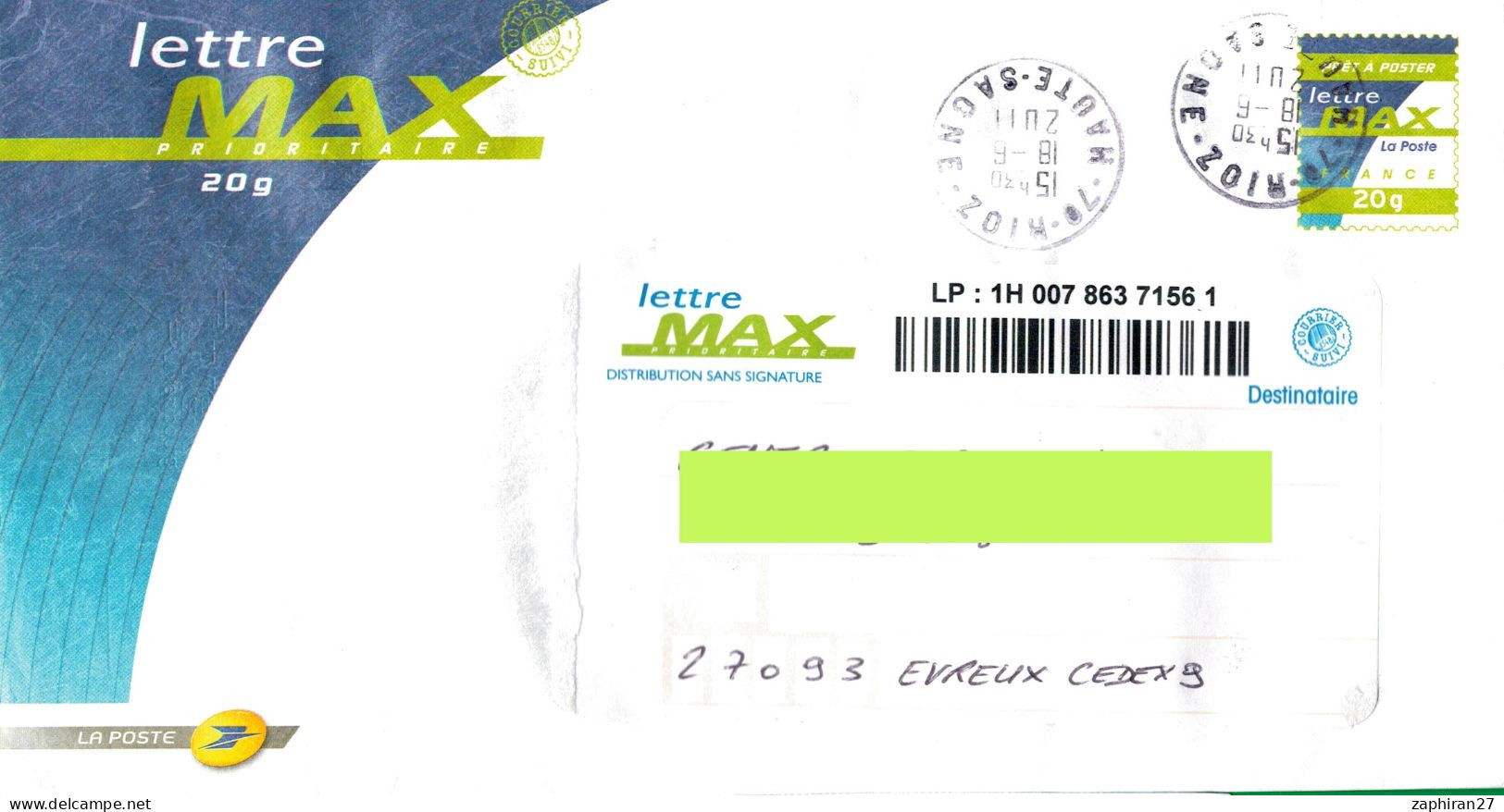 LETTRE MAX PRIORITAIRE 20G OBLITERE CACHET ROND #824# - Prêts-à-poster: Other (1995-...)