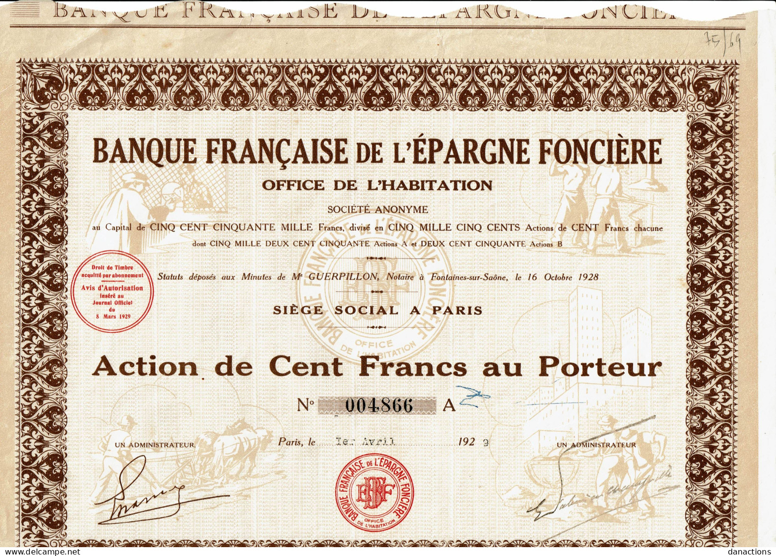 75-BANQUE FRANCAISE DE L'EPARGNE FONCIERE. OFFICE DE L'HABITATION.  DECO.   FONTAINES / SAONE - Sonstige & Ohne Zuordnung