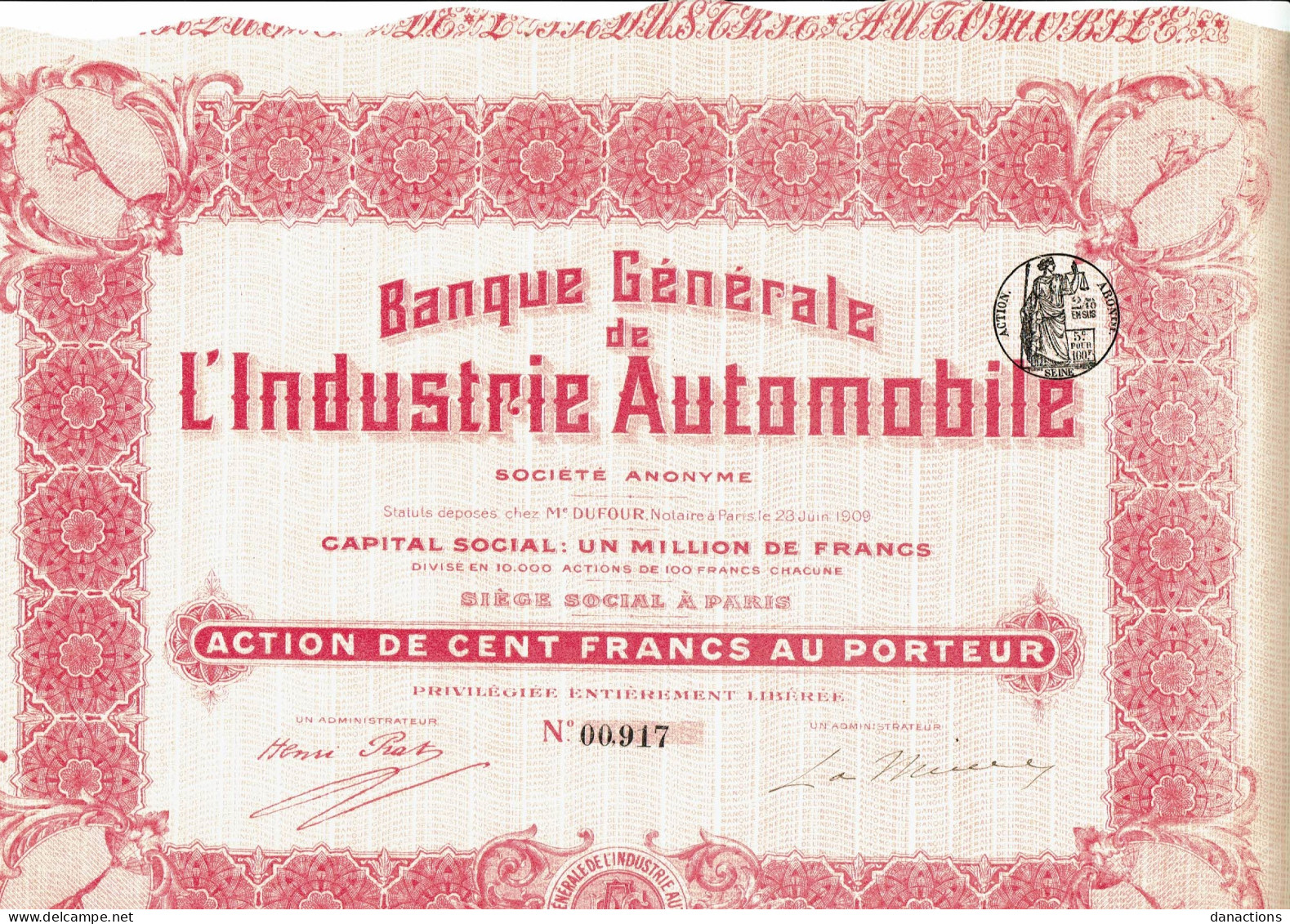 75-BANQUE GENERALE DE L'INDUSTRIE AUTOMOBILE.   DECO - Altri & Non Classificati