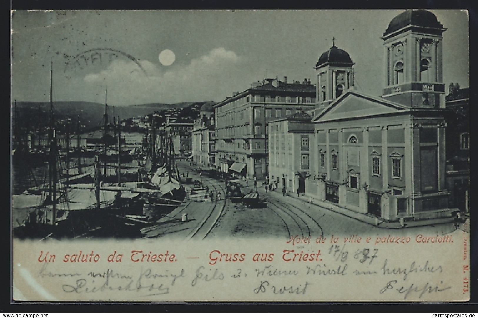 Lume Di Luna-Cartolina Trieste, Hotel De La Ville E Palazzo Carciotti  - Trieste