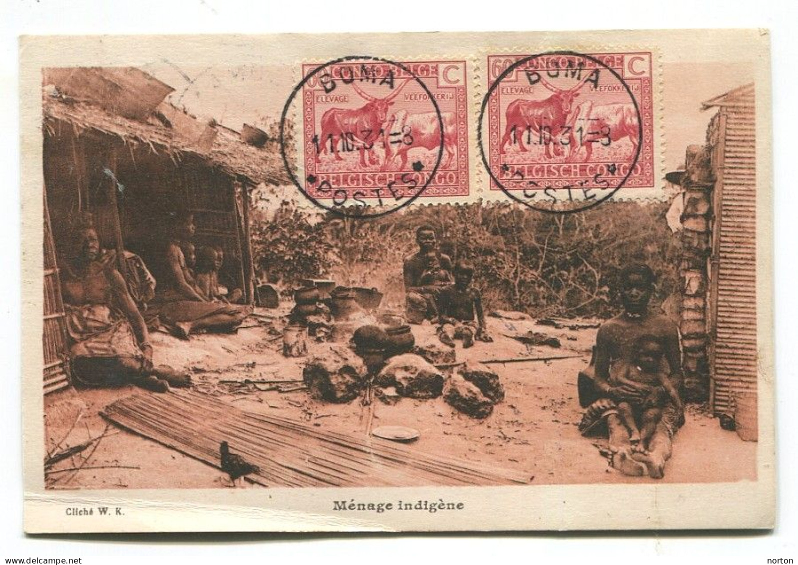 Congo Boma Oblit. Keach 7A6 Sur C.O.B. 124 (x2) Sur Carte Postale Vers La France Le 11/10/1931 - Briefe U. Dokumente