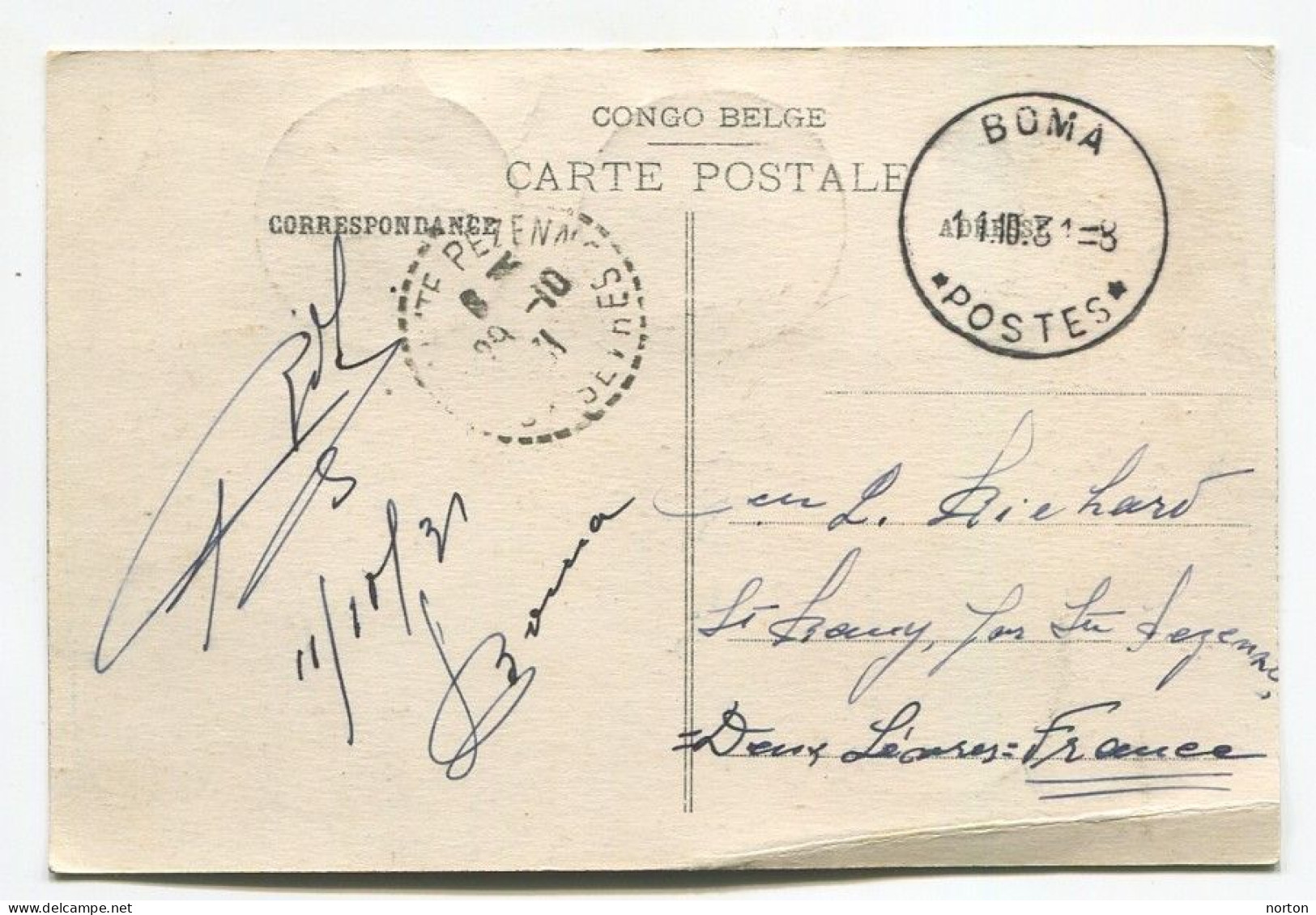 Congo Boma Oblit. Keach 7A6 Sur C.O.B. 124 (x2) Sur Carte Postale Vers La France Le 11/10/1931 - Storia Postale