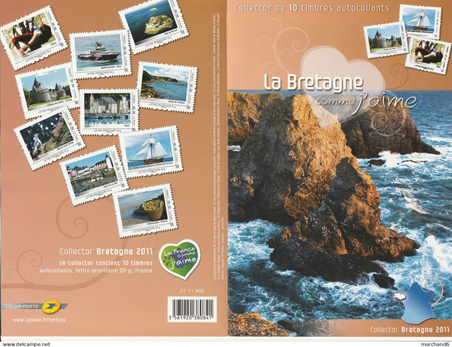 Feuillet Collector La Bretagne La France Comme J Aime Série 3 France 2011 IDT L P 20gr 10 Timbres Autoadhésifs N°92 - Collectors