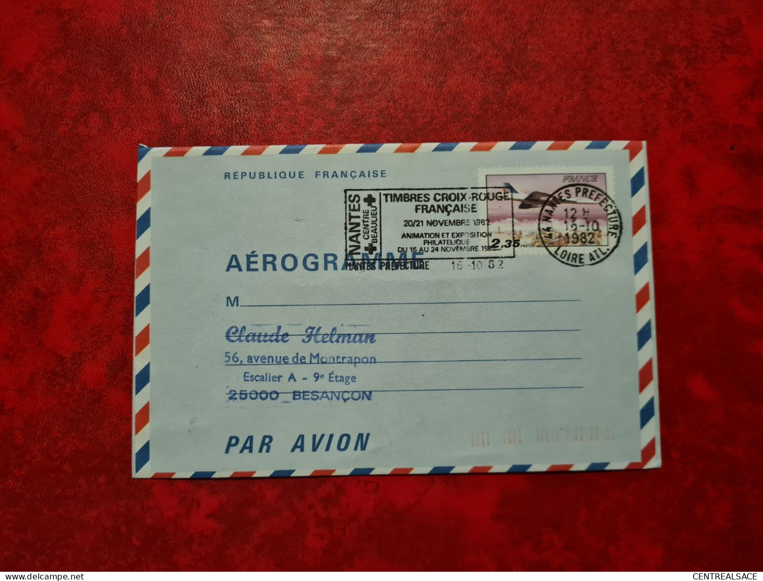 AEROGRAMME 1982 CONCORDE FLAMME NANTES TIMBRES CROIX ROUGE EXPO PHILATELIQUE - Aérogrammes