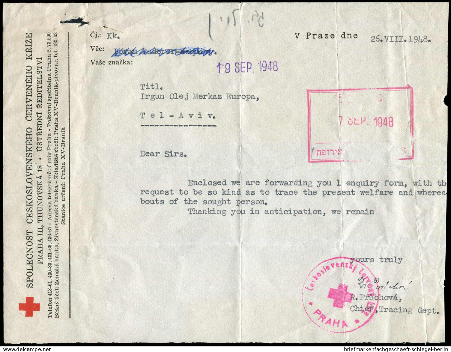 Int.Organisationen, Rotes Kreuz,, 1948, Brief - Otros & Sin Clasificación