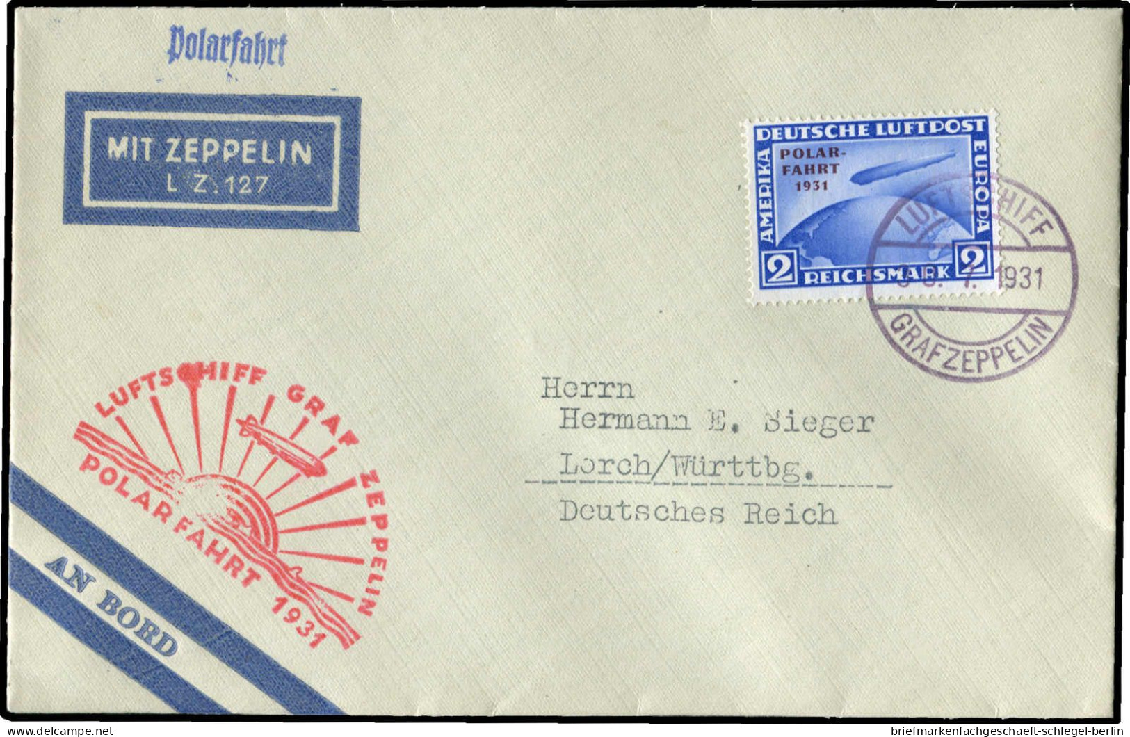 Zeppelin, Zeppelinpost LZ 127, Polarfahrt, 1931, 206 D, Brief - Zeppelins