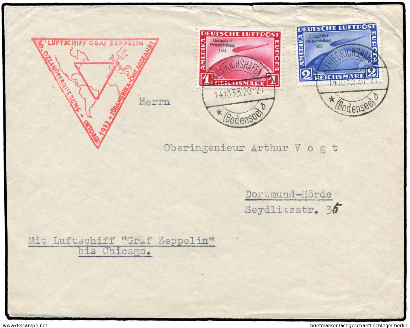 Zeppelin, Zeppelinpost LZ 127, Chicagofahrt, Si 238 Bcb, Brief - Zeppelins