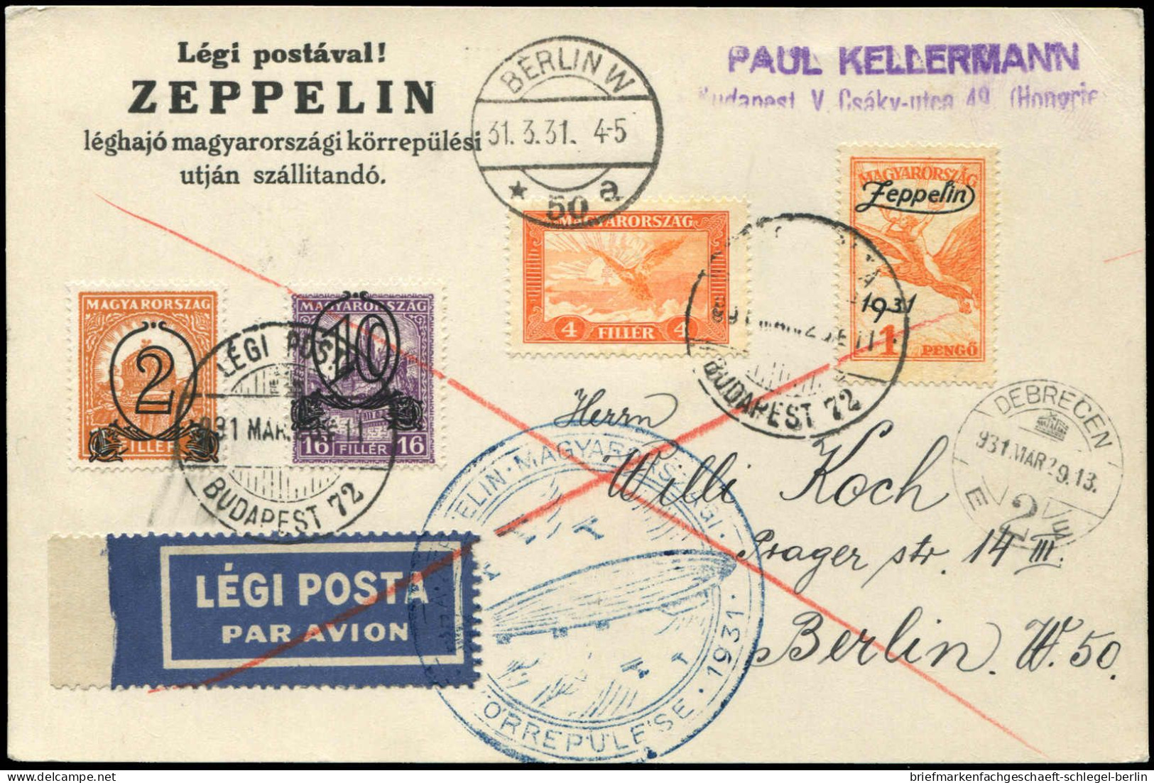 Zeppelin, Zeppelinpost LZ 127, Ungarnfahrten, 1931, Si 102 Ba, ... - Zeppeline