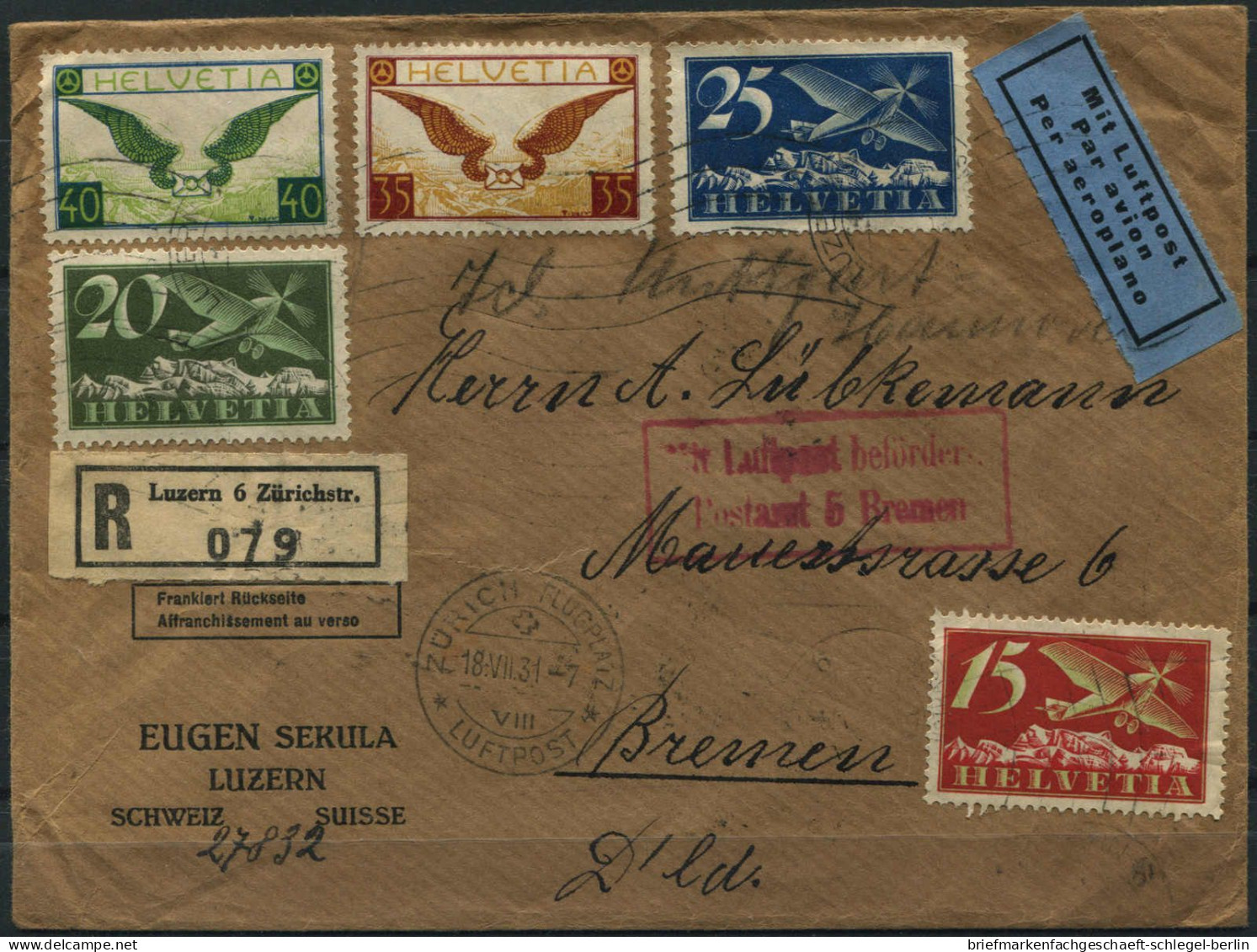 Schweiz, 1931, Brief - Autres & Non Classés