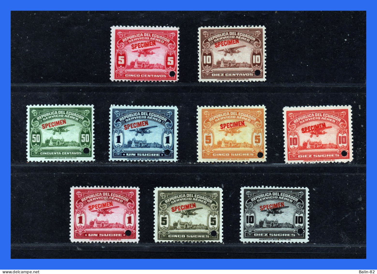 1929 - 1930 - Ecuador - Michel Nº 283 - 284 + 286 - 289 +291 - 293- MNH - Specimen - EC- 12 - Ecuador